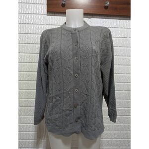 Haband Women's Gray Cable-Knit Button-Up Long-Sleeve Cardigan Large